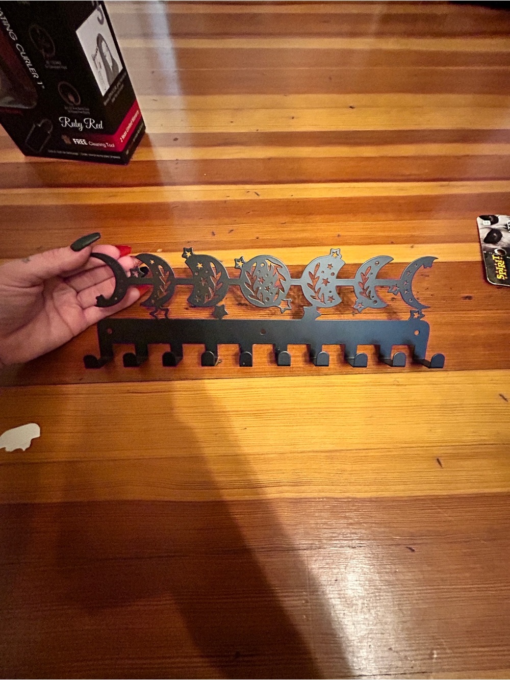 Moon Phase Wall Hook Key Rack - Black